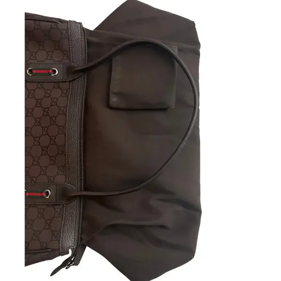 GUCCI Princy Sherry Line GG Canvas Brown Leather Trim Handbag, Dust Bag EUC - Picture 11 of 14